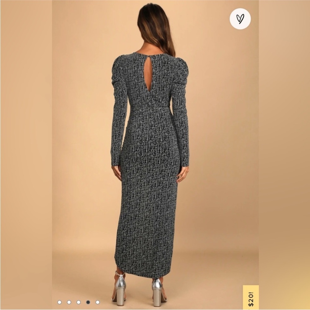 Lulu's Black and White Sheath Dress Puff Sleeve sparkle formal form fit holiday - Picture 13 of 13